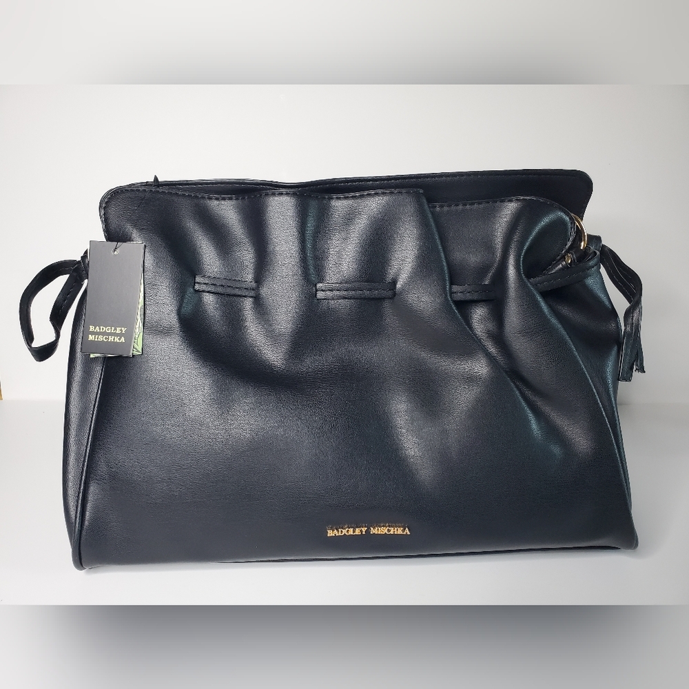 Badgley Mischka Black Crossbody Bag with Gold Logo